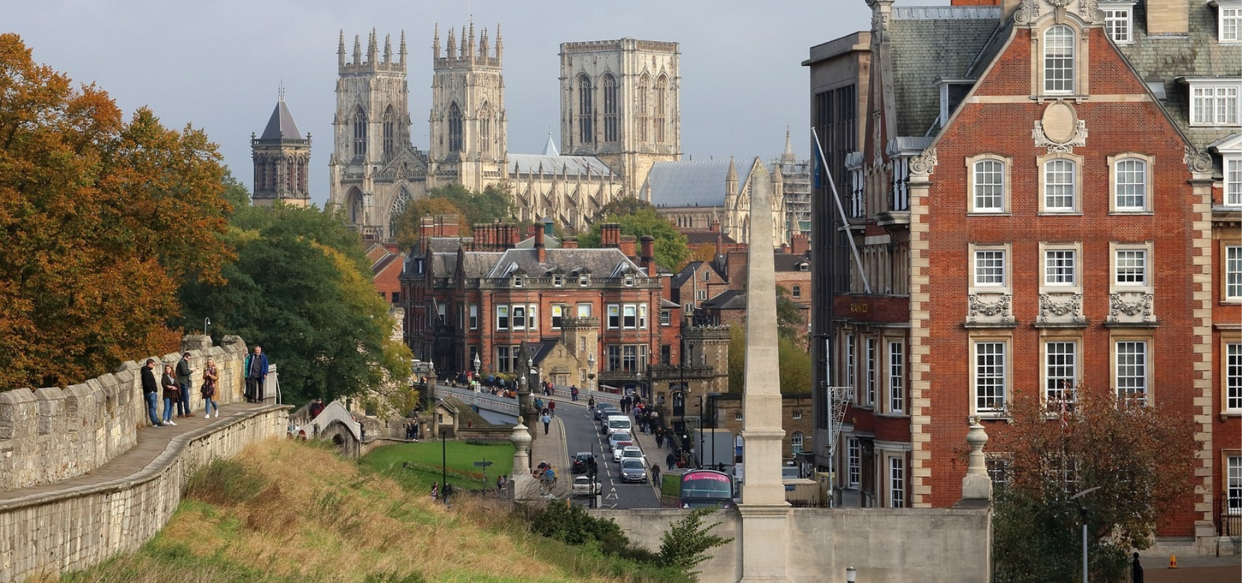 An image of the city of York, home to the Rowntree family. The picture shows the city walls and Minster.